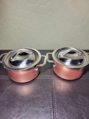 Copper Mini 4 Inches Cocottes With Stainless Steel Lids Collectible Cookware